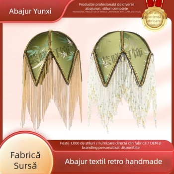 Abajur vintage din pânză cu ciucuri – lucrat manual, inspirație franțuzească, decor de lux pentru birou