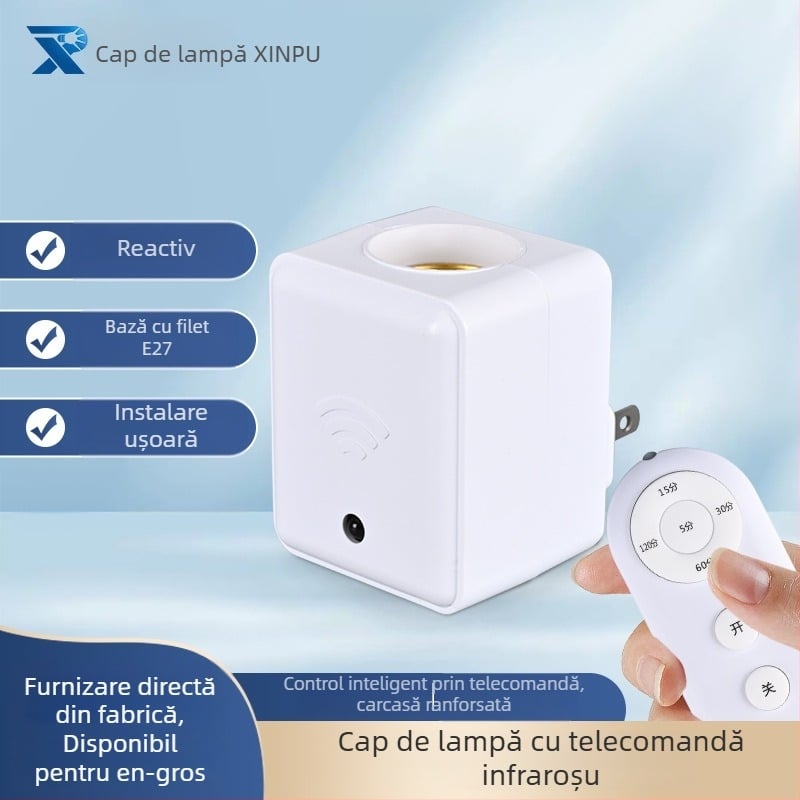 Suport bec E27 cu telecomandă infraroșu, carcasă robustă, senzor sensibil și bază inteligentă