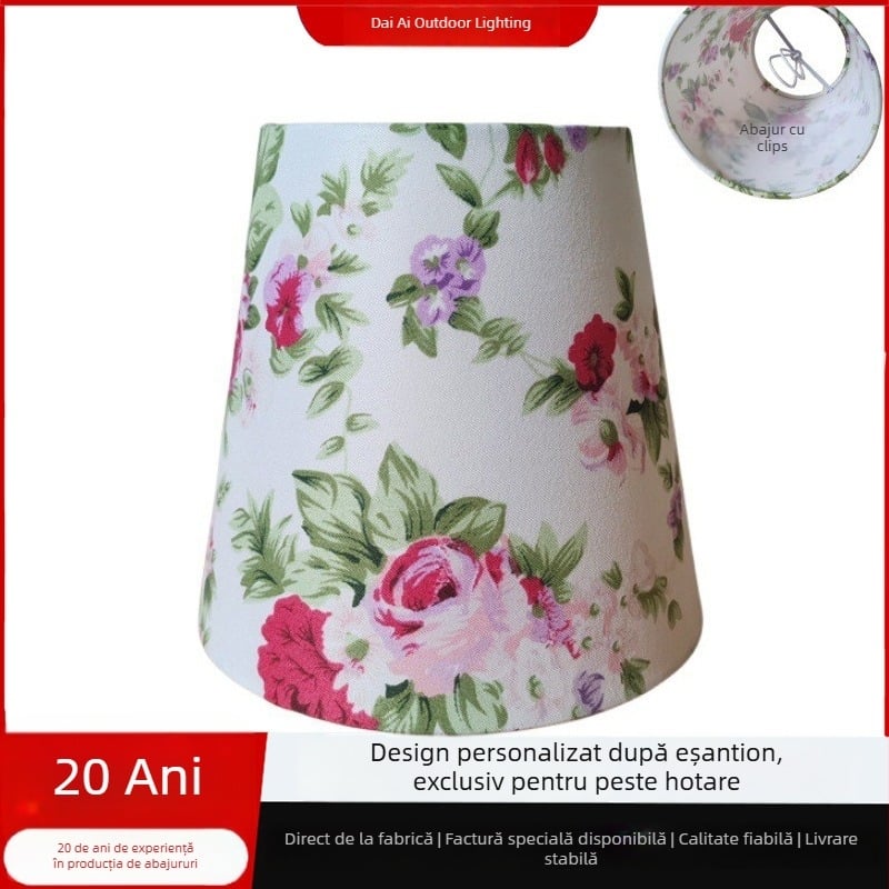 Abajur textil floral, cu clips, pentru veioza de perete, 9×14×13 cm