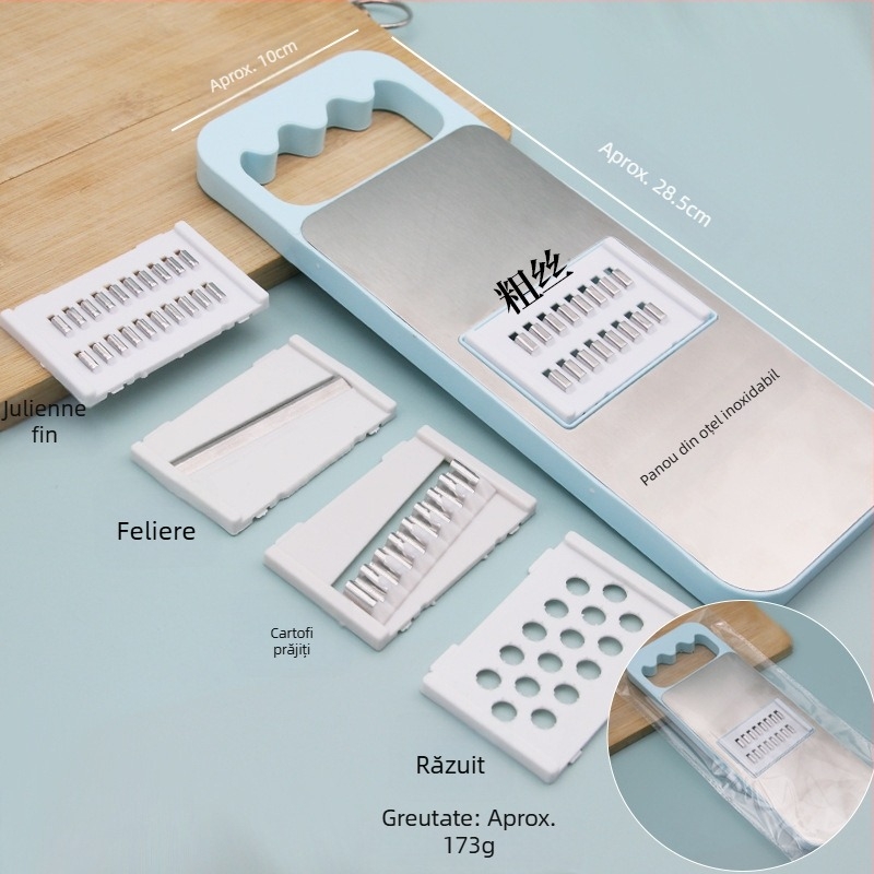 Tăietor de legume multifuncțional cu panou din oțel inoxidabil, gadget de bucătărie cu lame înlocuibile și răzuitor