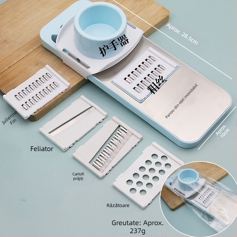 Tăietor de legume multifuncțional cu panou din oțel inoxidabil, gadget de bucătărie cu lame înlocuibile și răzuitor