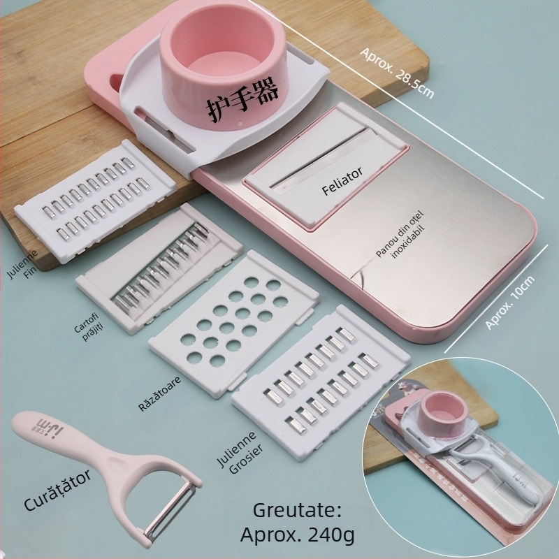 Tăietor de legume multifuncțional cu panou din oțel inoxidabil, gadget de bucătărie cu lame înlocuibile și răzuitor