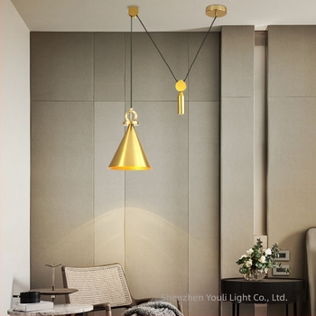 Candelabru postmodern în formă de pâlnie, cu mecanism de ridicare, pentru sufragerie, dormitor sau birou - LED, ramă din fier