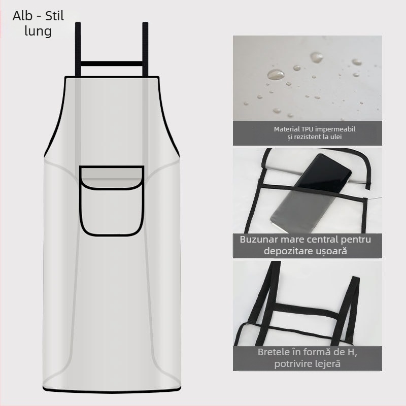 Șorț de bucătărie impermeabil și rezistent la ulei, pentru uz casnic, fără mâneci, material PET, mărime XL, alb/gri, stil modern minimalist