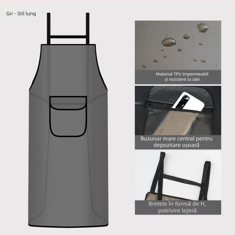 Șorț de bucătărie impermeabil și rezistent la ulei, pentru uz casnic, fără mâneci, material PET, mărime XL, alb/gri, stil modern minimalist