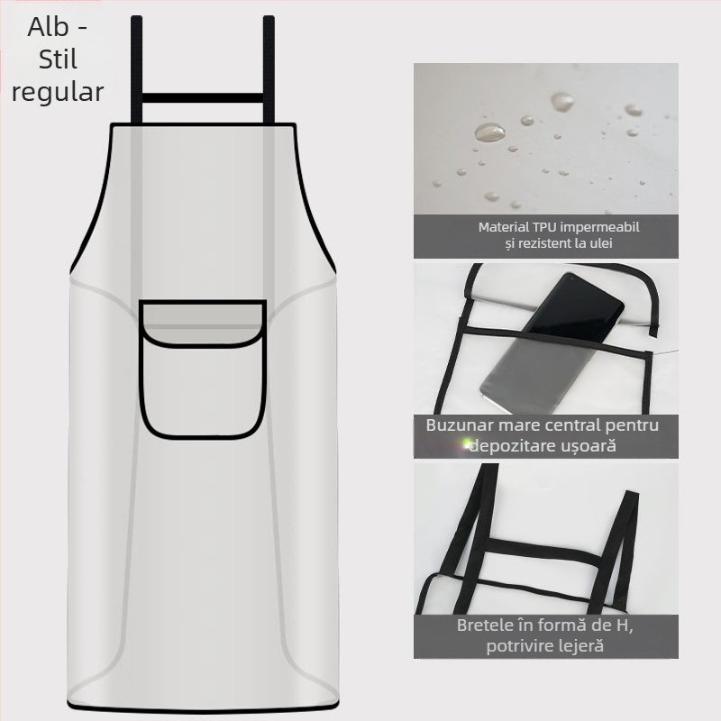 Șorț de bucătărie impermeabil și rezistent la ulei, pentru uz casnic, fără mâneci, material PET, mărime XL, alb/gri, stil modern minimalist
