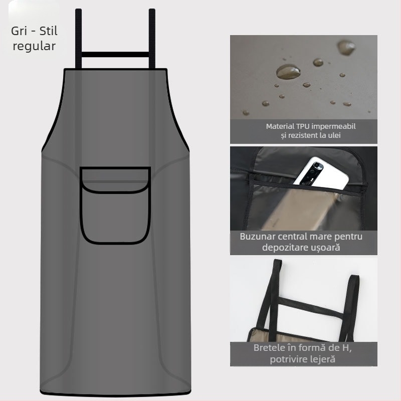Șorț de bucătărie impermeabil și rezistent la ulei, pentru uz casnic, fără mâneci, material PET, mărime XL, alb/gri, stil modern minimalist