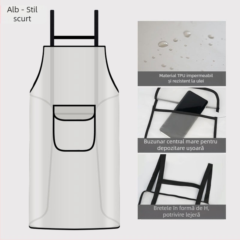 Șorț de bucătărie impermeabil și rezistent la ulei, pentru uz casnic, fără mâneci, material PET, mărime XL, alb/gri, stil modern minimalist