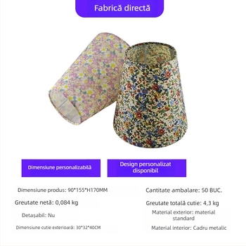 Abajur textil imprimat, plat, rotund, stil retro pentru lampă de masă – înlocuire universală