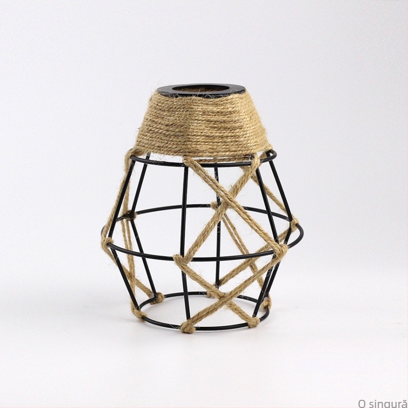 Lampa pendul industrială cu abajur din sfoară de cânepă și artă din fier, pentru dormitor, hol și sufragerie