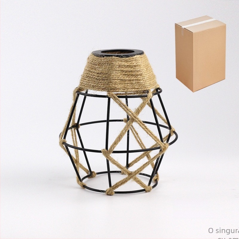 Lampa pendul industrială cu abajur din sfoară de cânepă și artă din fier, pentru dormitor, hol și sufragerie