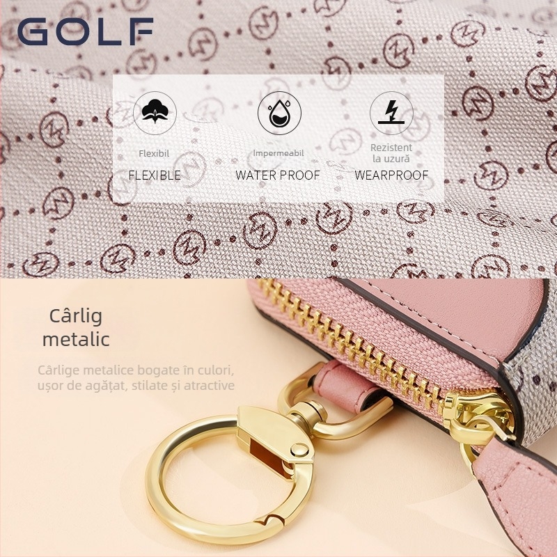 Golf imprimat port-chei pentru femei, buzunar pentru carduri, portofel cu fermoar pentru monede și breloc auto