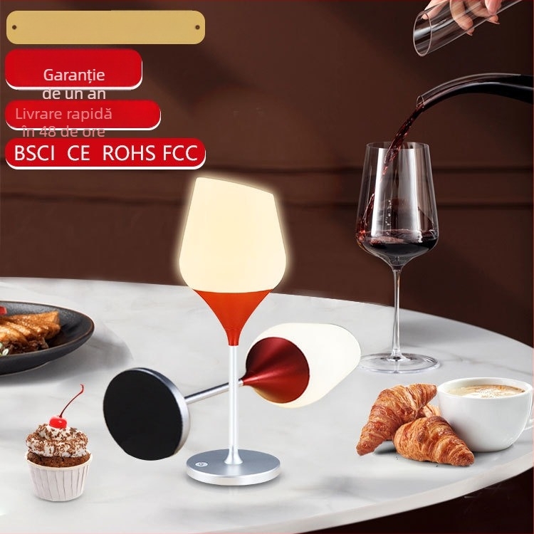 Lampă de masă nordică, creativă și reîncărcabilă, cu motiv în formă de sticlă de vin, potrivită pentru bar și dormitor, lumină ambientală roșie