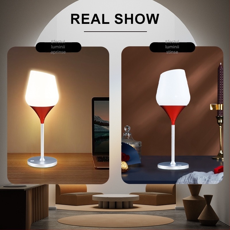 Lampă de masă nordică, creativă și reîncărcabilă, cu motiv în formă de sticlă de vin, potrivită pentru bar și dormitor, lumină ambientală roșie