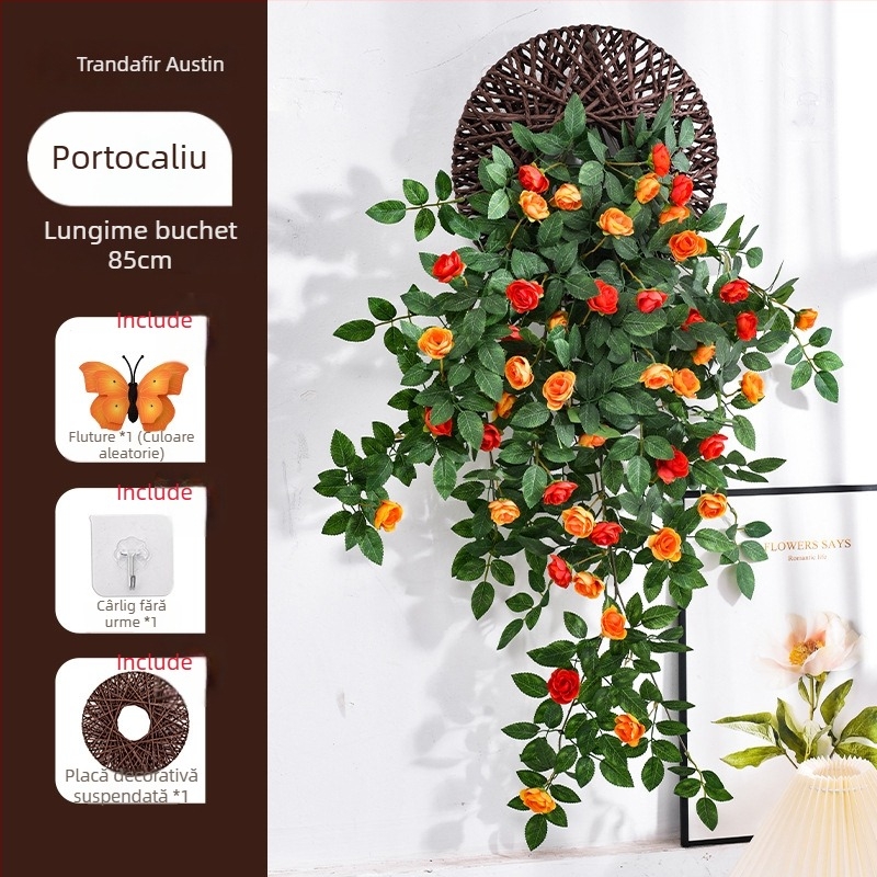 Viță artificială de trandafiri pentru perete – flori de mătase, decor mural