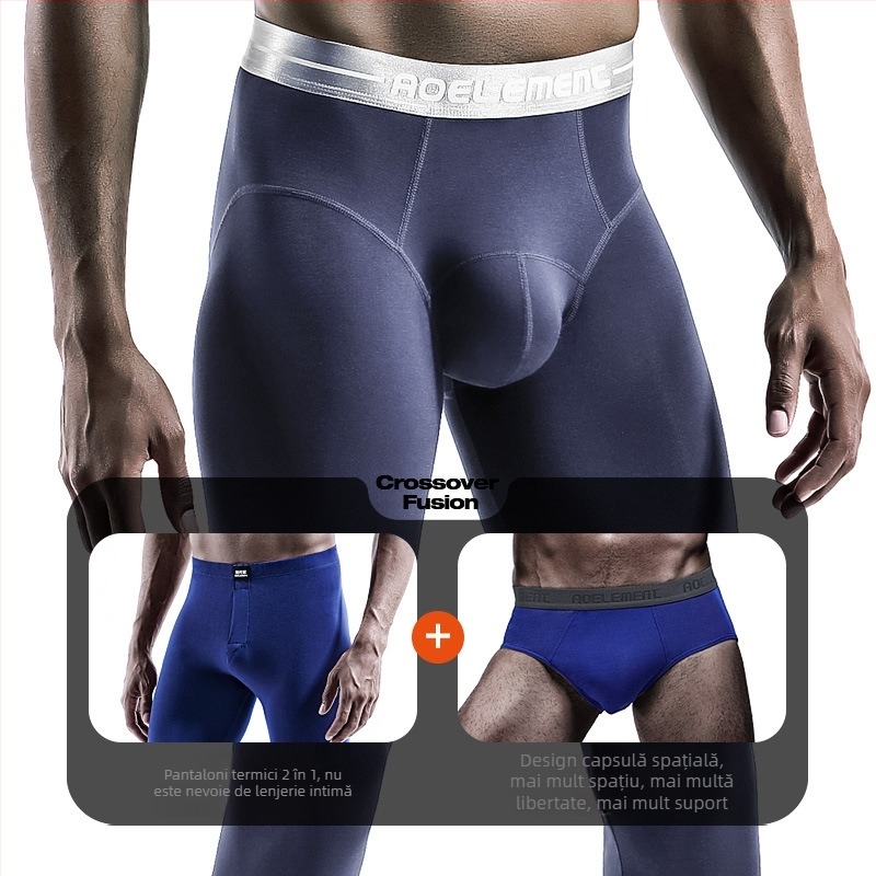 Pantaloni termici pentru bărbați, o singură bucată, croială slim, călduroși pentru toamnă și iarnă, lungime 9/10