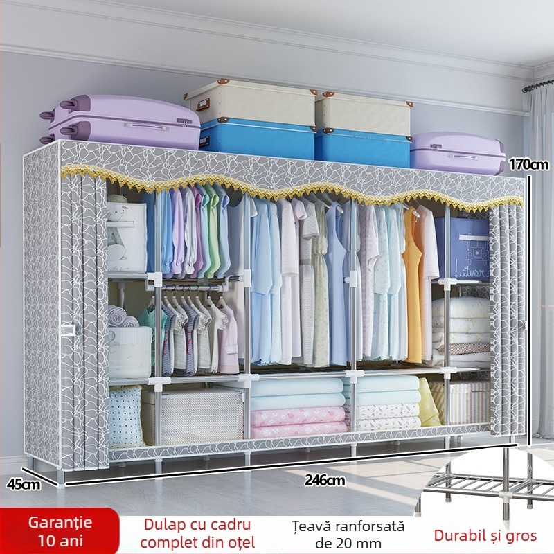 Dulap simplu cu cadru metalic și țesătură, spațiu de depozitare întărit, dulap de montaj pentru utilizare individuală sau dublă, dulap gros din materiale ne-lemnoase
