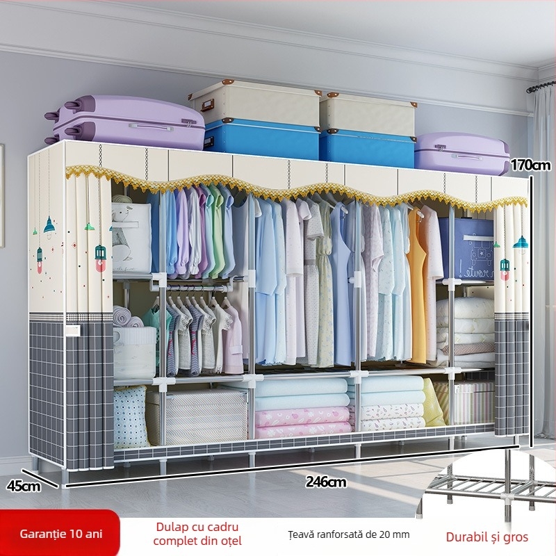 Dulap simplu cu cadru metalic și țesătură, spațiu de depozitare întărit, dulap de montaj pentru utilizare individuală sau dublă, dulap gros din materiale ne-lemnoase