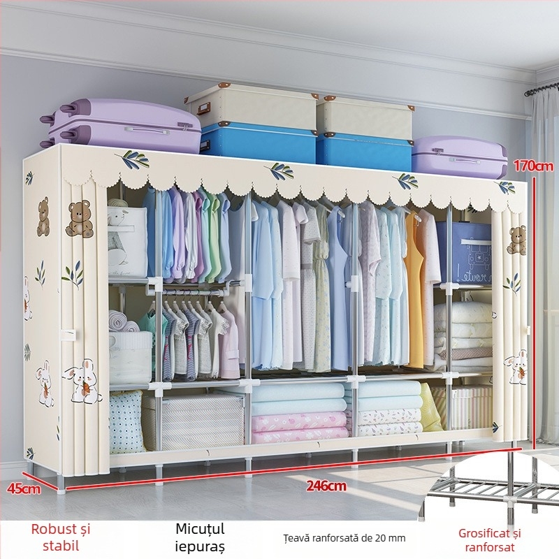 Dulap simplu cu cadru metalic și țesătură, spațiu de depozitare întărit, dulap de montaj pentru utilizare individuală sau dublă, dulap gros din materiale ne-lemnoase