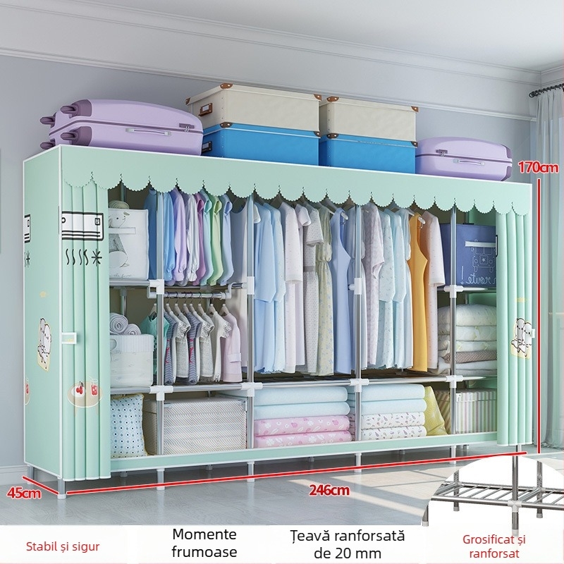Dulap simplu cu cadru metalic și țesătură, spațiu de depozitare întărit, dulap de montaj pentru utilizare individuală sau dublă, dulap gros din materiale ne-lemnoase