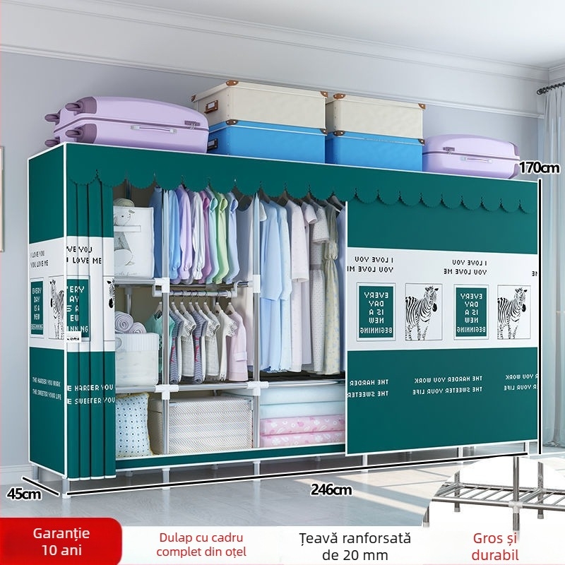 Dulap simplu cu cadru metalic și țesătură, spațiu de depozitare întărit, dulap de montaj pentru utilizare individuală sau dublă, dulap gros din materiale ne-lemnoase