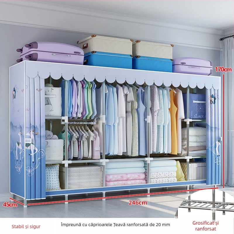 Dulap simplu cu cadru metalic și țesătură, spațiu de depozitare întărit, dulap de montaj pentru utilizare individuală sau dublă, dulap gros din materiale ne-lemnoase