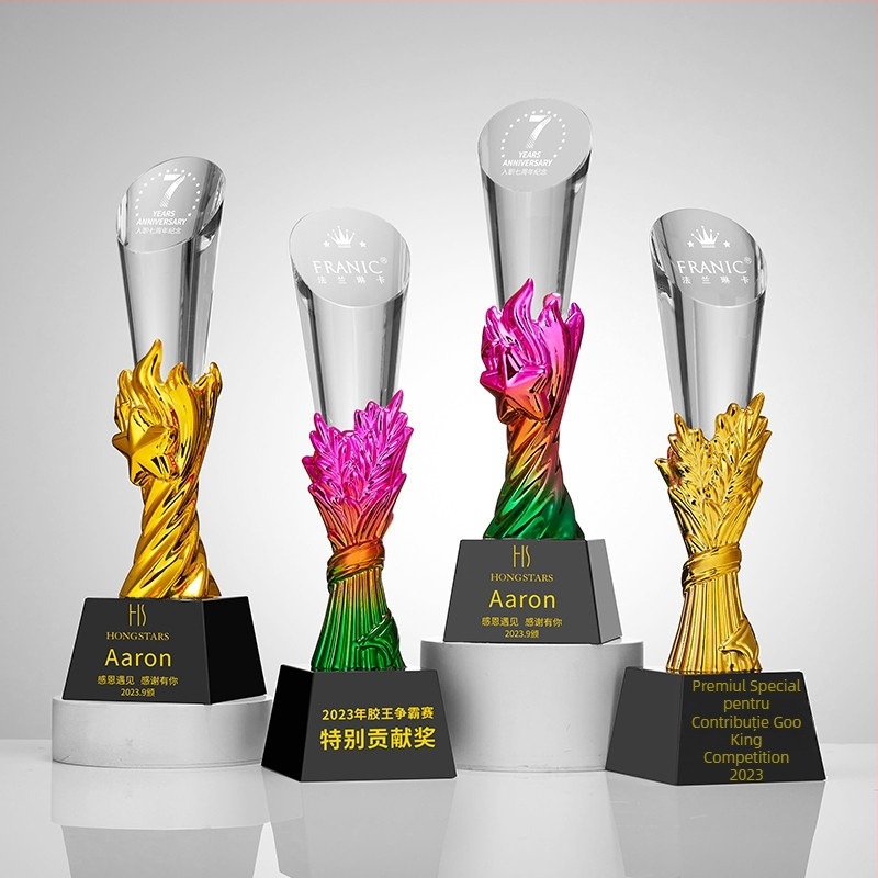 Trofeu din cristal, plachetă personalizată de premiu pentru întâlnirea anuală, temă baschet și fotbal