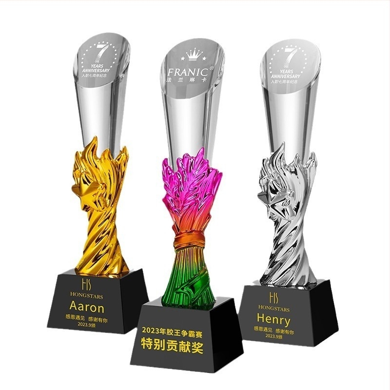 Trofeu din cristal, plachetă personalizată de premiu pentru întâlnirea anuală, temă baschet și fotbal