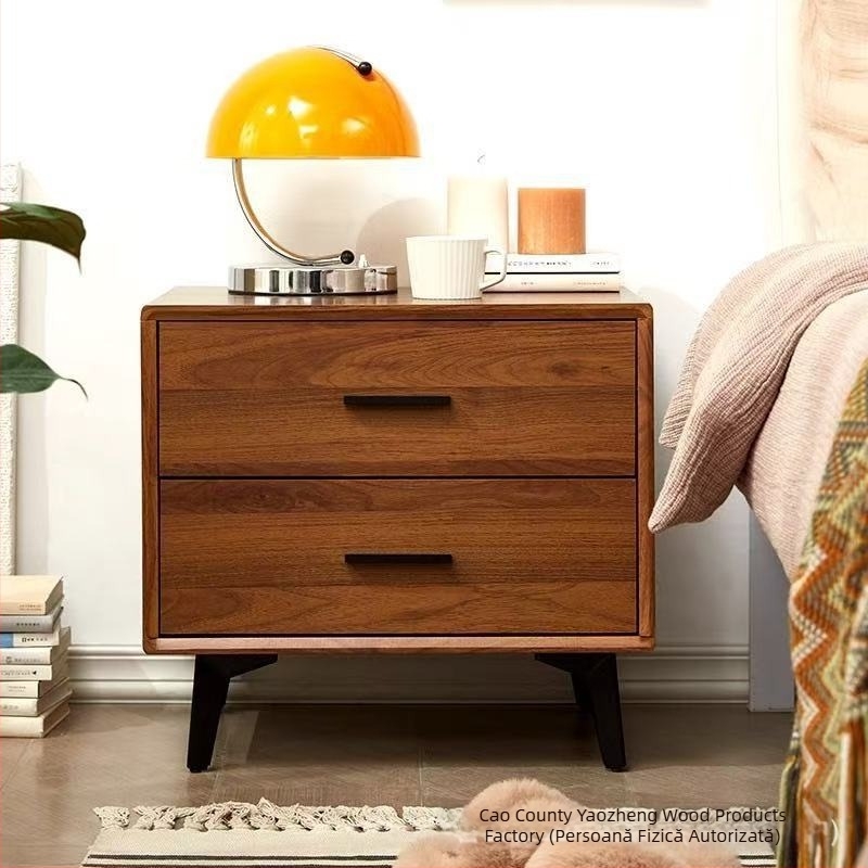 Noptieră din lemn masiv cu spațiu de depozitare, stil Nordic pentru dormitoare mici