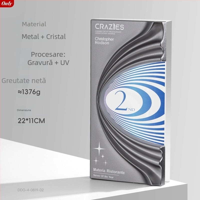 Trofeu metalic cu cristale, personalizat, pentru performanțe remarcabile în vânzări ale partenerilor logistici
