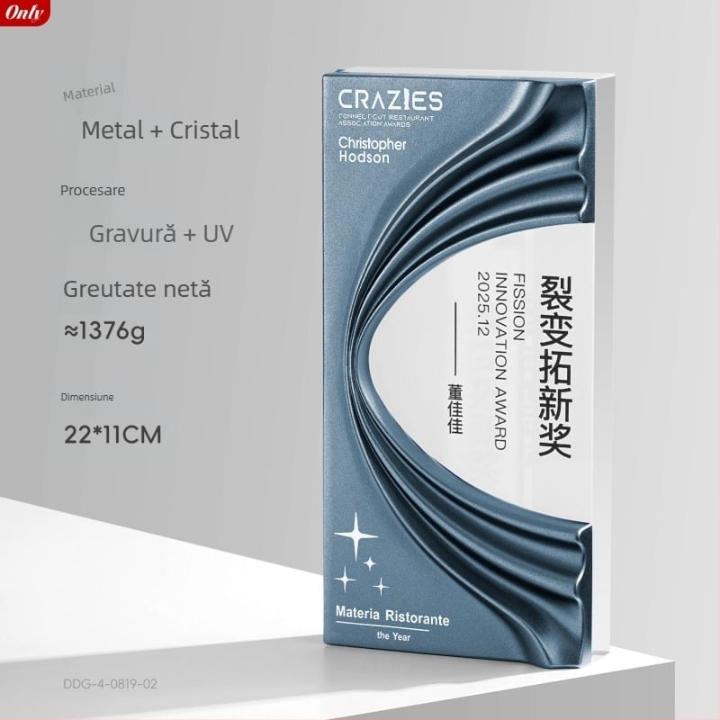 Trofeu metalic cu cristale, personalizat, pentru performanțe remarcabile în vânzări ale partenerilor logistici