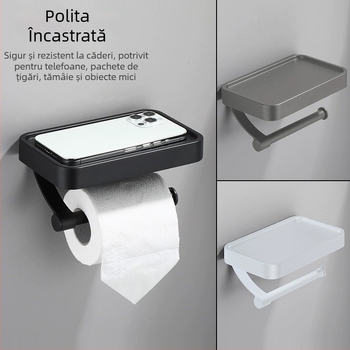 Suport pentru hârtie igienică din aluminiu, montaj fără găuri, cu două etaje, pentru baie