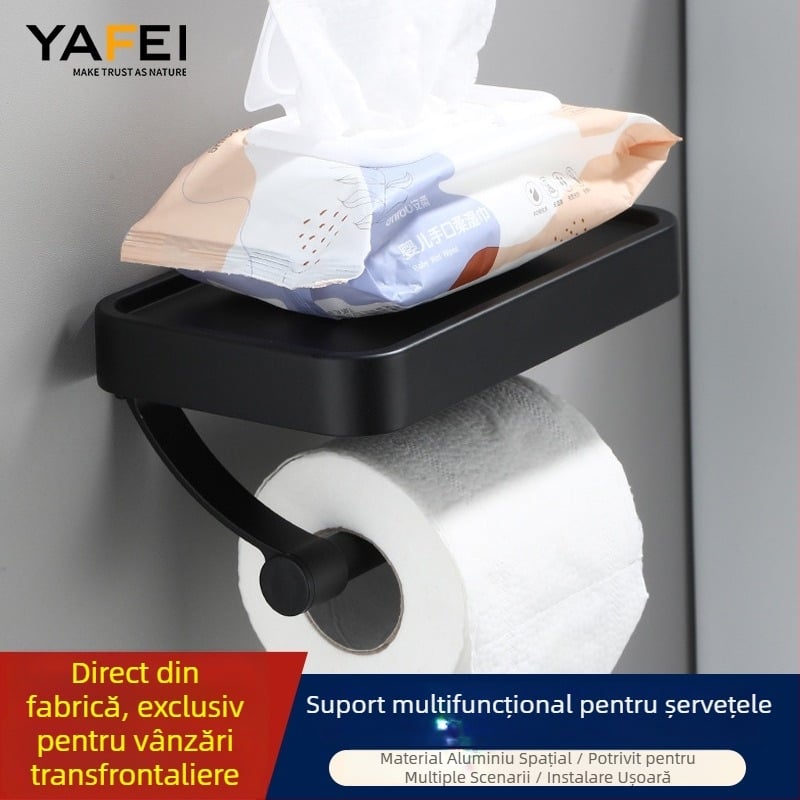 Suport pentru hârtie igienică din aluminiu, montaj fără găuri, cu două etaje, pentru baie