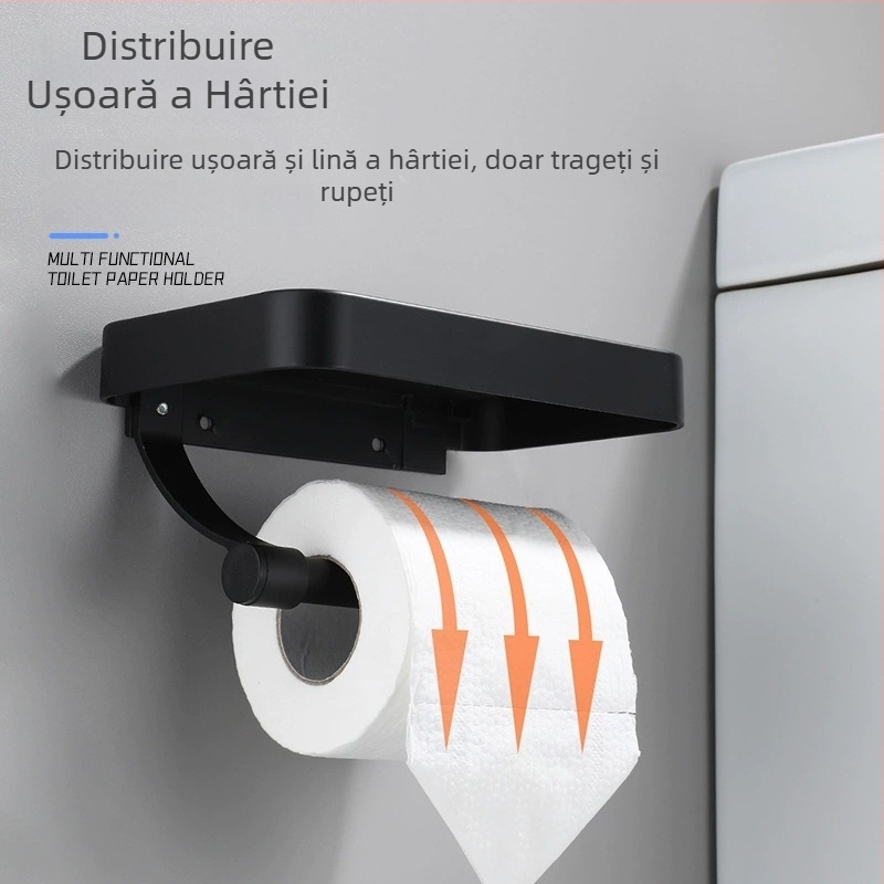 Suport pentru hârtie igienică din aluminiu, montaj fără găuri, cu două etaje, pentru baie