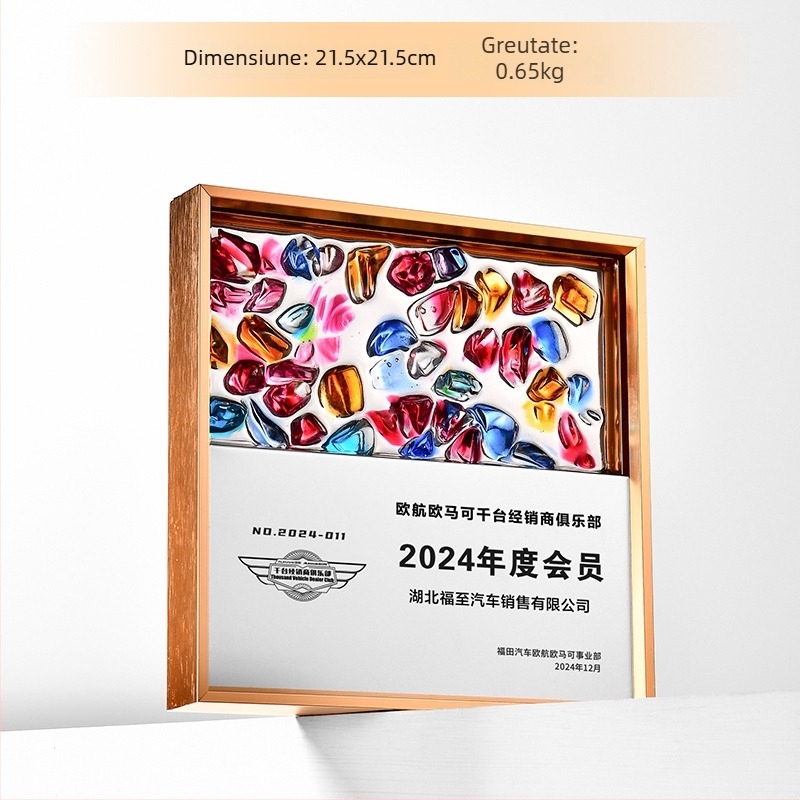 Plachetă de premiu metalică, personalizată, cu decor din sticlă pentru întâlniri anuale