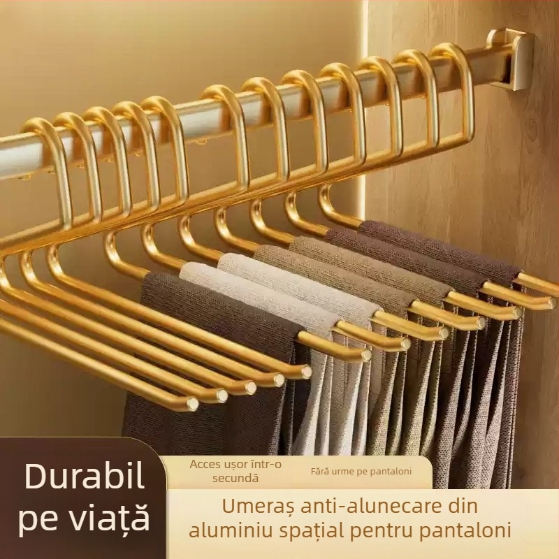 Umeraș pentru pantaloni din aliaj de aluminiu, în formă de gâscă, cu clemă Z, antiderapant, fără urme, suport de depozitare