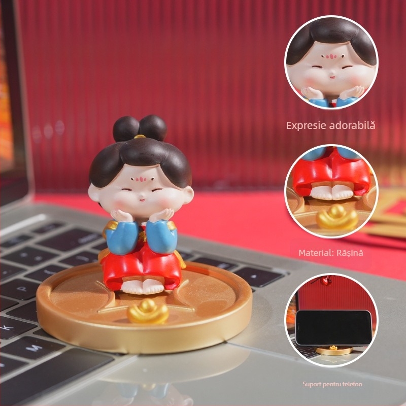 Suport pentru telefon în stil chinez Tang, figură decorativă din rășină pentru casă și birou