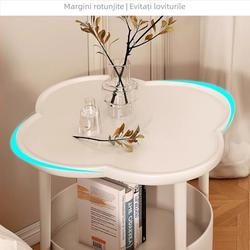 Măsuță laterală mobilă pentru canapea, culoare crem, măsuță mică de sufragerie cu design modern simplu, raft de depozitare