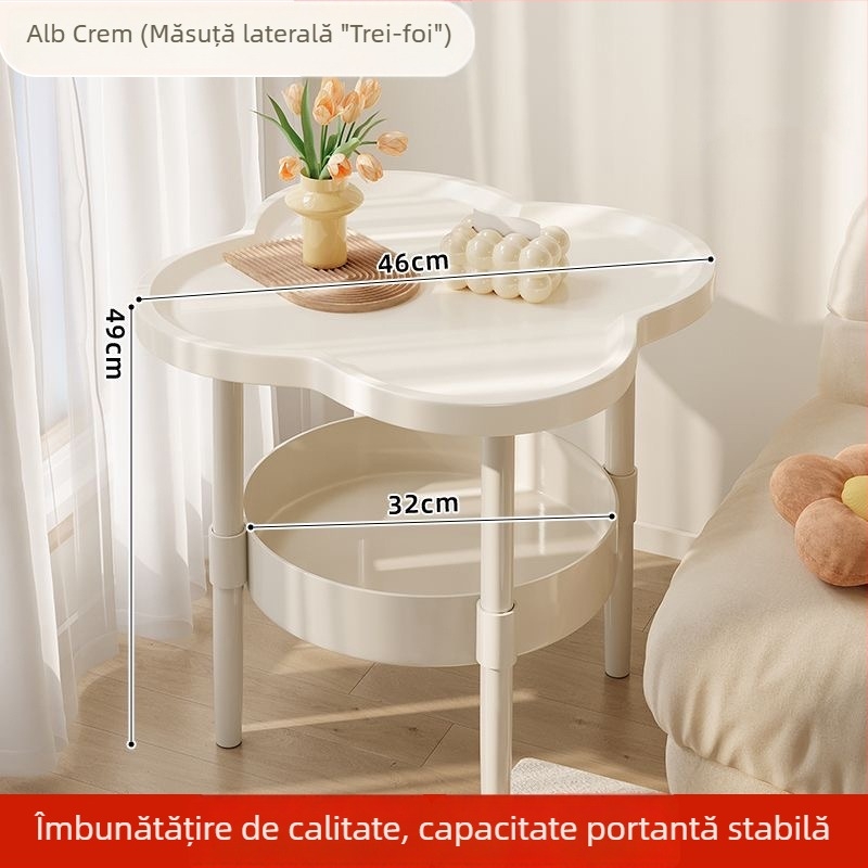 Măsuță laterală mobilă pentru canapea, culoare crem, măsuță mică de sufragerie cu design modern simplu, raft de depozitare