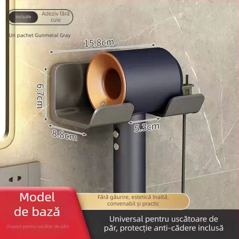Suport pentru uscător de păr, montaj pe perete fără găuri, raft de depozitare pentru uscător