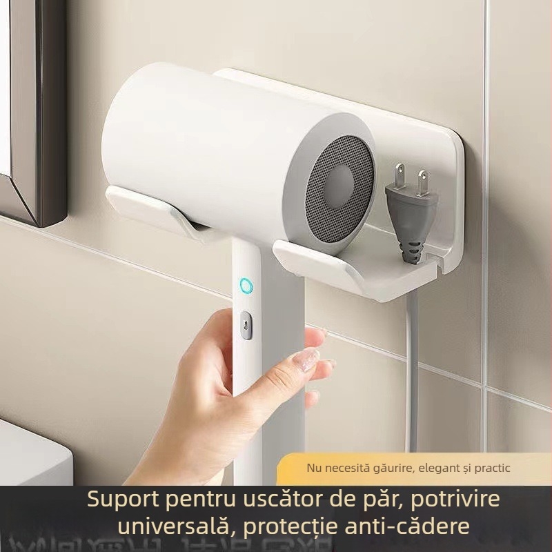 Suport pentru uscător de păr, montaj pe perete fără găuri, raft de depozitare pentru uscător