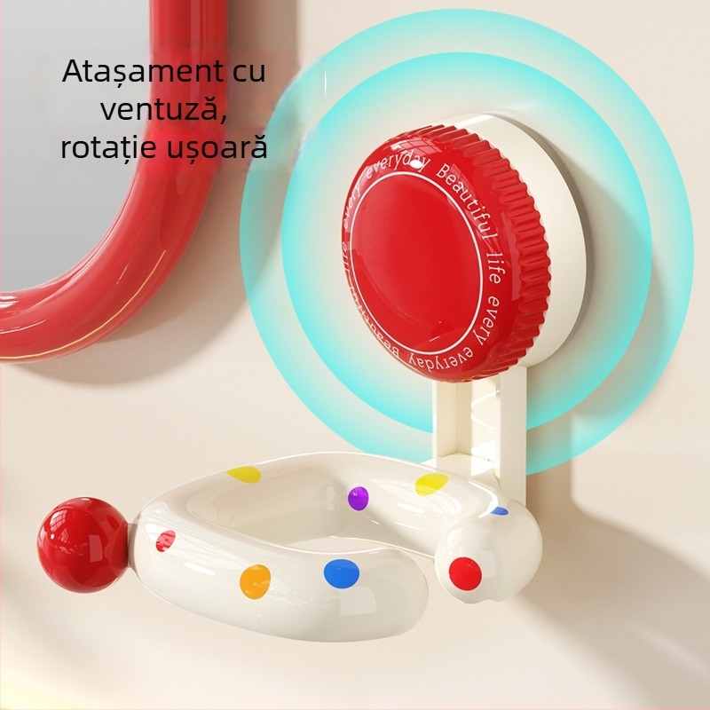 Suport pentru uscător de păr cu model cu buline, ventuză, montaj pe perete fără găuri