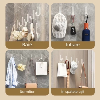 Cuier acrilic cu adeziv, fără găuri, impermeabil, mic și puternic, pentru dormitor și bucătărie, încărcare până la 5 kg