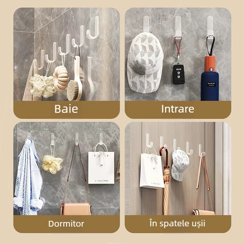 Cuier acrilic cu adeziv, fără găuri, impermeabil, mic și puternic, pentru dormitor și bucătărie, încărcare până la 5 kg