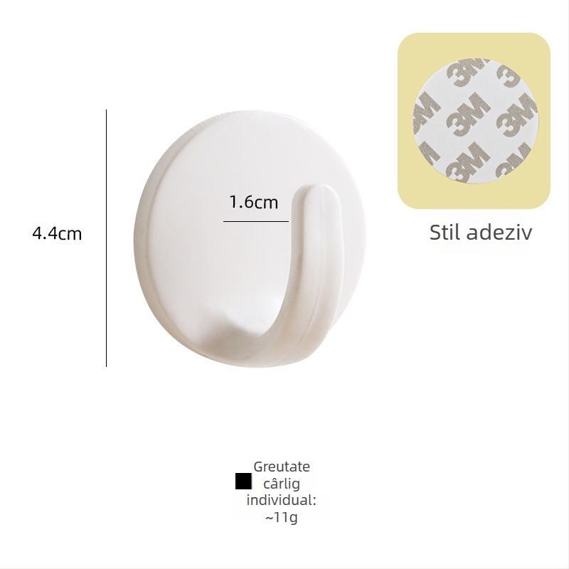 Cârlig adeziv pentru perete, fără găuri, pentru cămin, baie și bucătărie, ABS, stil modern și simplu, un singur cârlig, capacitate 20–30 kg