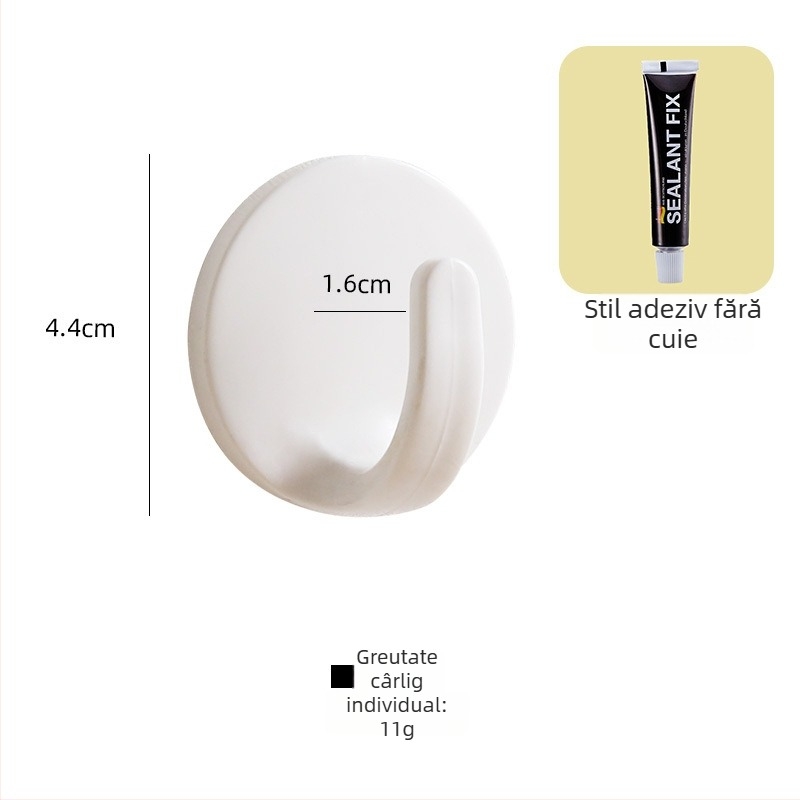 Cârlig adeziv pentru perete, fără găuri, pentru cămin, baie și bucătărie, ABS, stil modern și simplu, un singur cârlig, capacitate 20–30 kg