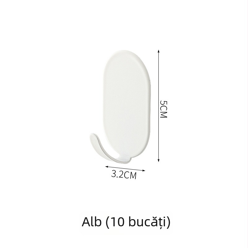 Cârlig autoadeziv, culoare oțel inoxidabil, pentru bucătărie și baie, montaj pe perete fără găuri, fără urme, susține până la 1 kg.