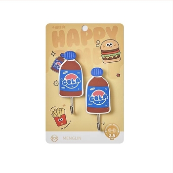 Cârlig autoadeziv drăguț cu design Coca‑Cola, cartofi prăjiți și hamburger; adeziv puternic, montare pe perete, fără găuri