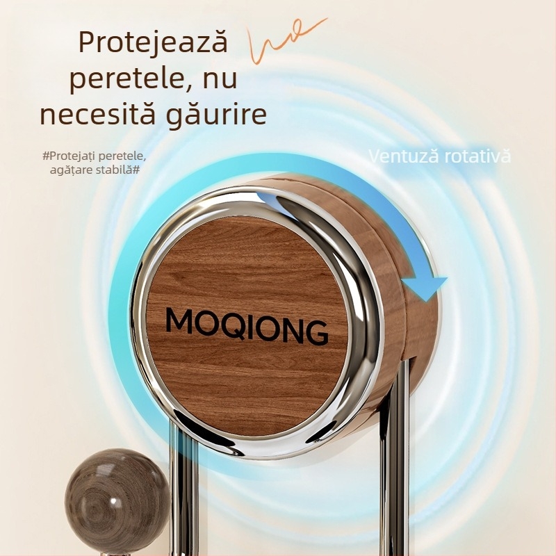 Cuier cu ventuză, culoare lemn piersic, pentru intrare, fără găuri, dublu pentru paltoane și pălării, fără urme pe ușă