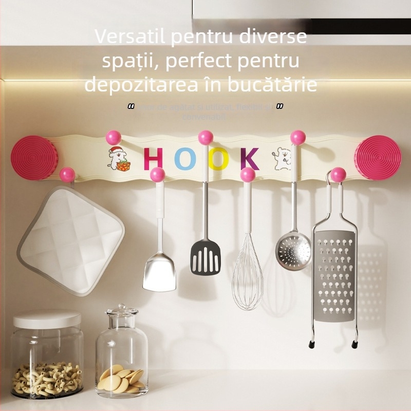 Șir de cârlige cu ventuză, rotativ, fără găuri, încărcare mare, pentru baie, bucătărie, hol și montaj în spatele ușii